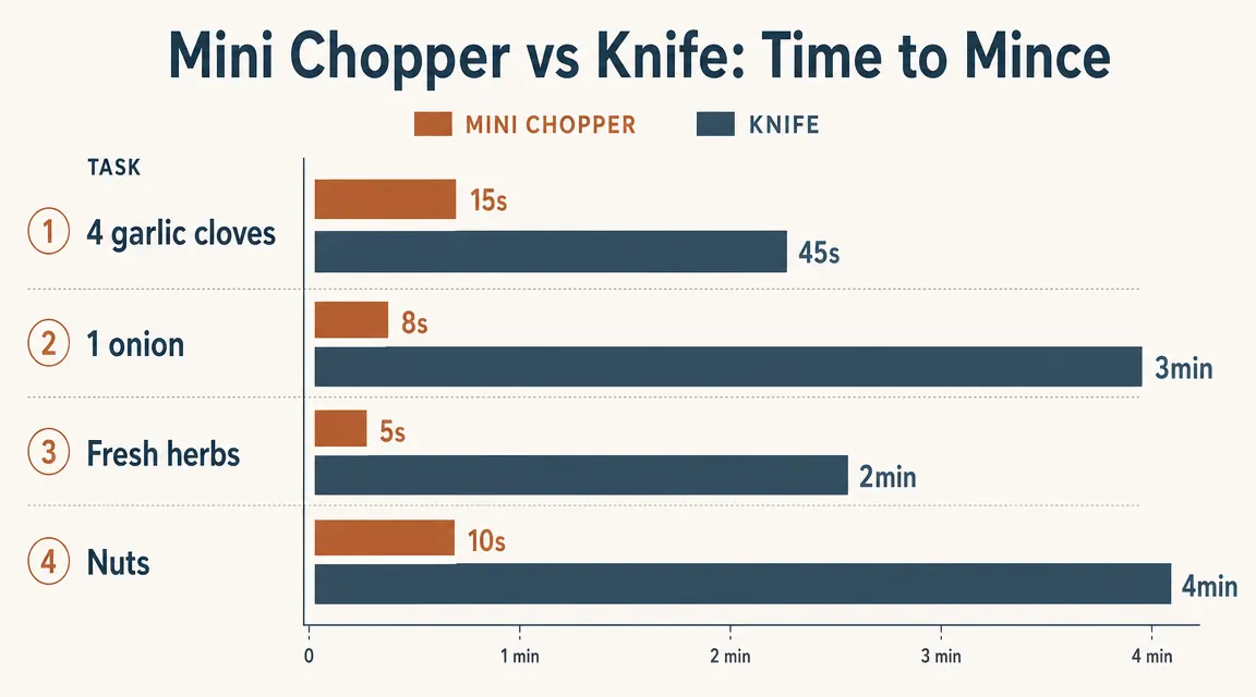 Chart showing weekly vegetable prep time with and without a mini food processor